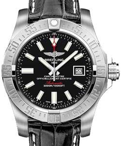 Avenger II Seawolf Automatic Chronometer in Steel  On Black Crocodile Strap with Black Dial