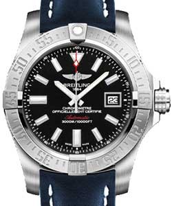 Avenger II Seawolf Automatic Chronometer in Steel  On Blue Leather Strap with Black Dial