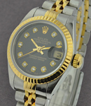 Ladys 2-Tone Datejust in Steel with Yellow Gold Fluted Bezel on Steel and Yellow Gold Jubilee Bracelet with Black Diamond Dial