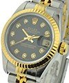 Ladys 2-Tone Datejust in Steel with Yellow Gold Fluted Bezel on Steel and Yellow Gold Jubilee Bracelet with Black Diamond Dial