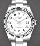 Date 34mm in Steel with Fluted Bezel on Steel Oyster Bracelet with White Roman Dial