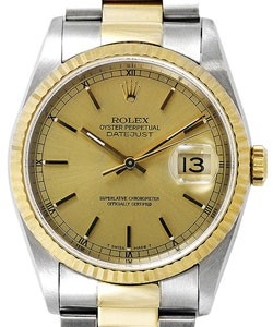 Men's Datejust 36mm in Steel with Yellow Gold Fluted Bezel on Oyster Bracelet with Champagne Index Dial