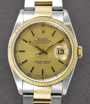 Men's Datejust 36mm in Steel with Yellow Gold Fluted Bezel on Oyster Bracelet with Champagne Index Dial