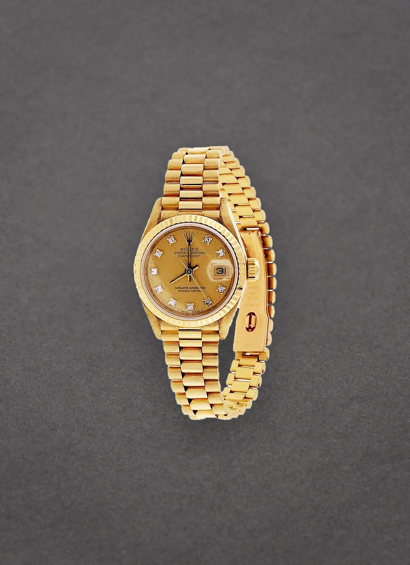 Pre-Owned Rolex Datejust Lady's President in Yellow Gold with Fluted Bezel