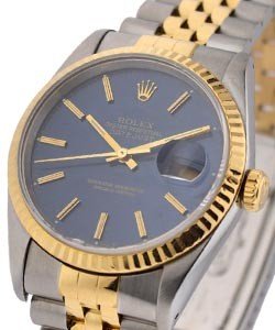 2-Tone Datejust 36mm with Yellow Gold Fluted Bezel on Jubilee Bracelet with Blue Stick Dial