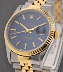 2-Tone Datejust 36mm with Yellow Gold Fluted Bezel on Jubilee Bracelet with Blue Stick Dial