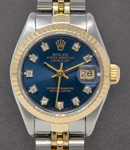 Datejust Ladys 26mm in Steel with Yellow Gold Fluted Bezel on Jubilee Bracelet with Blue Diamond Dial