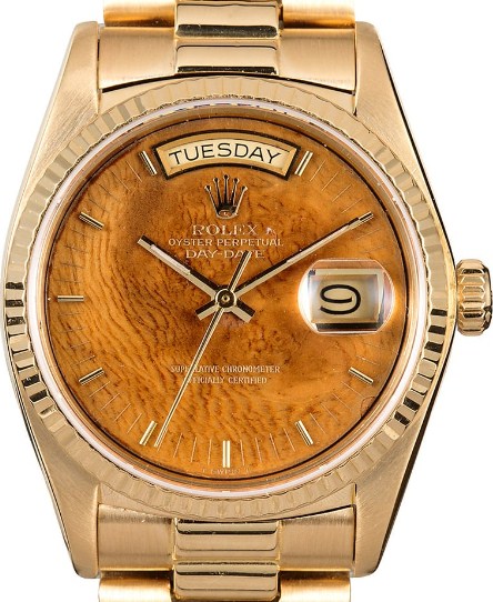 President - 36mm - Yellow Gold - Fluted Bezel on President Bracelet with Wooden Stick Dial