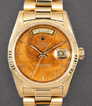 President 36mm in Yellow Gold with Fluted Bezel on President Bracelet with Wooden Stick Dial