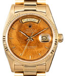President 36mm in Yellow Gold with Fluted Bezel on President Bracelet with Wooden Stick Dial