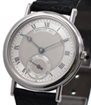 Breguet 3210 White Gold Time 33mm Automatic in White Gold On Black Alligator Leather Strap with Silver Dial