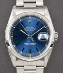 Datejust 36mm in Steel with Domed Bezel on Oyster Steel Bracelet with Blue Index Dial