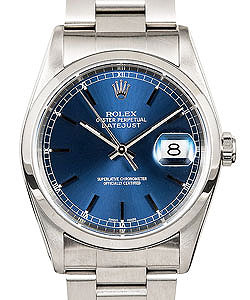 Datejust 36mm in Steel with Domed Bezel on Oyster Steel Bracelet with Blue Index Dial