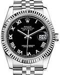 Datejust 36mm with White Gold Fluted Bezel on jubilee Bracelet with Black Roman Dial