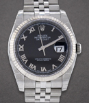 Datejust 36mm with White Gold Fluted Bezel on jubilee Bracelet with Black Roman Dial