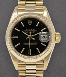 Datejust Ladies President in Yellow Gold with Fluted Bezel on Yellow Gold President Bracelet with Black Stick Dial