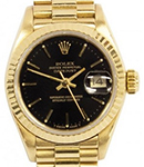 Datejust Ladies President in Yellow Gold with Fluted Bezel on Yellow Gold President Bracelet with Black Stick Dial