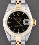 Ladys 26mm Datejust in Steel with Yellow Gold Fluted Bezel on Bracelet with with Black Stick Dial