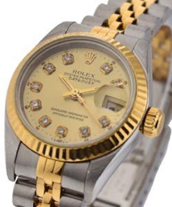 Ladys 2-Tone Datejust in Steel with Yellow Gold Fluted Bezel on Steel and Yellow Gold Jubilee Bracelet with Champagne Diamond Dial
