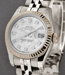 Lady's Datejust in Steel with White Gold Fluted Bezel on Steel Jubilee Bracelet with White MOP Diamond Dial