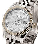 Lady's Datejust in Steel with White Gold Fluted Bezel on Steel Jubilee Bracelet with White MOP Diamond Dial