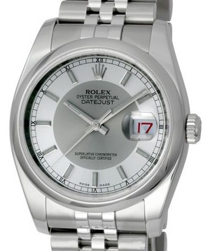 Datejust 36mm - Smooth Bezel on Jubilee Bracelet with Grey and Silver Dial