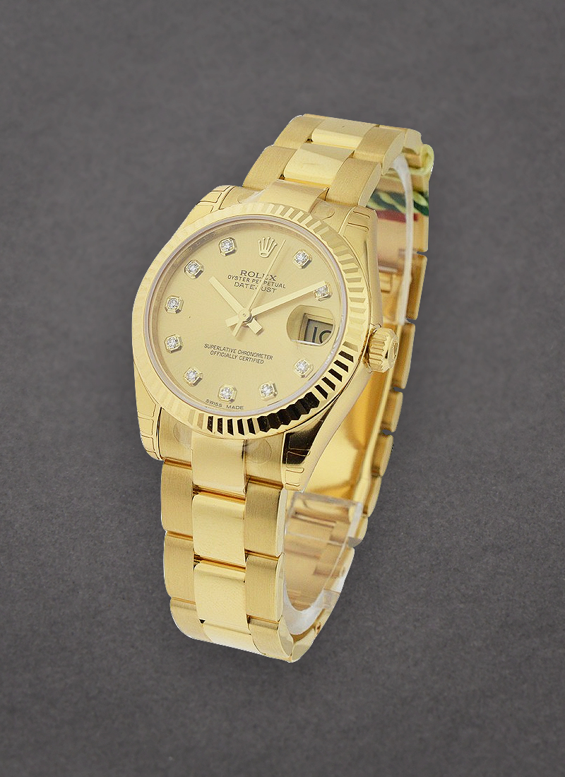 Rolex Unworn President 31mm Mid Size  in Yellow Gold with Fluted Bezel