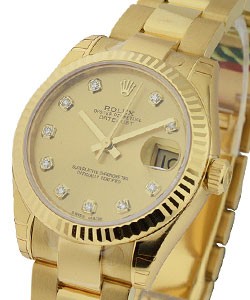 President 31mm Mid Size  in Yellow Gold with Fluted Bezel on Yellow Gold Oyster Bracelet with Champagne Diamond Dial