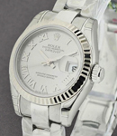 Lady's Datejust in Steel with White Gold Fluted Bezel on Steel Oyster Bracelet with Silver Roman Dial