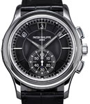 5905p  Annual Calendar Chronograph in Platinum on Black Alligator Leather Strap with Black Dial