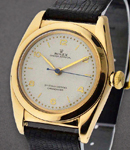 1950's 14KT Bubble Back in Yellow Gold on Black Crocodile Leather Strap with White Dial