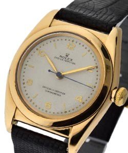 1950's 14KT Bubble Back in Yellow Gold on Black Crocodile Leather Strap with White Dial
