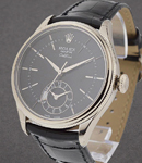 Cellini Dual Time in White Gold with Double Bezel on Strap with Black Stick Dial