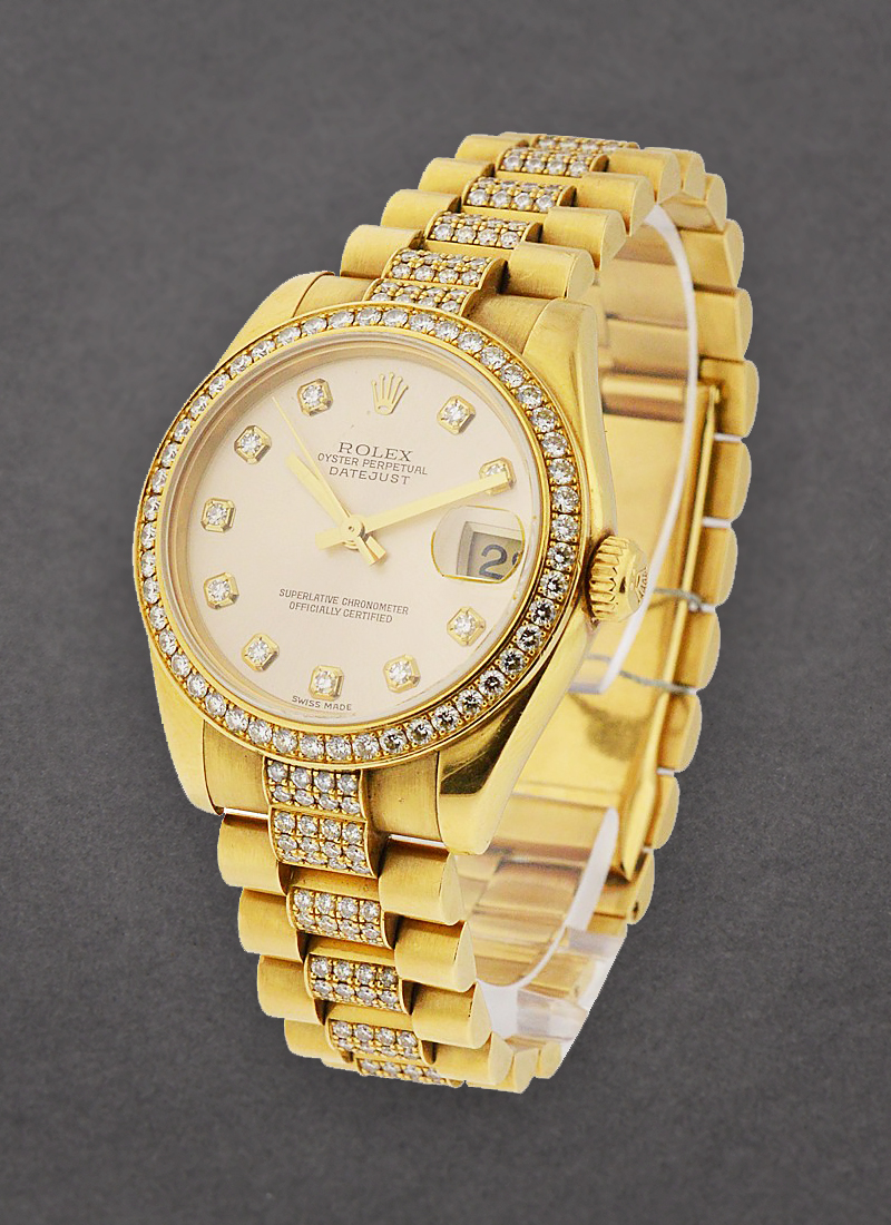 Pre-Owned Rolex Midsize 31mm President in Yellow Gold with Diamond Bezel