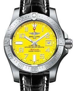 Avenger II Seawolf Men's Automatic Chronograph in Steel  On Black Crocodile Strap with Yellow Arabic Dial