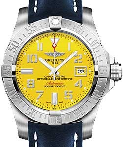 Avenger II Seawolf Men's Automatic Chronograph in Steel  On Blue Leather Strap with Yellow Arabic Dial