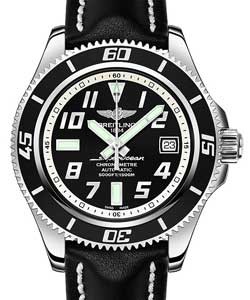 Aeromarine Superocean New Wave 42mm in Steel Black Leather Strap with Black Dial