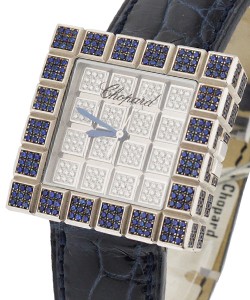 Ice Cube Full Pave with Sapphires and Diamonds On Black Satin Strap with Pave Diamond Dial
