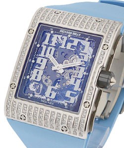 RM016 Automatic in White Gold With Diamond Case on Blue Rubber Strap with Skeleton Dial