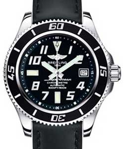 Superocean Heritage 42 Men's Automatic in Steel On Black Leather Strap with Black Dial