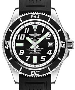 Superocean 42mm in Steel on Black Diver Pro III Rubber Strap  with Black Dial