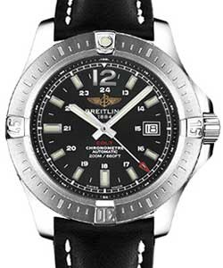 Colt Mens 44mm Automatic in Steel On Black Leather Strap with Black Index Dial