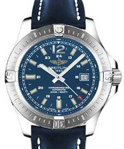 Colt Mens 44mm Automatic in Steel On Blue Calfskin Leather Strap with Blue Index Dial
