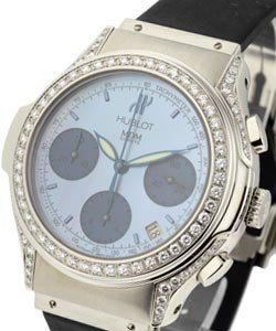 Elegant Chronograph with Diamond Lugs and Bezel Steel Case with Blue Mother of Pearl Dial 