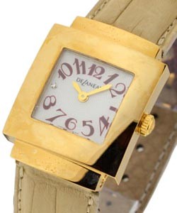 Bali Carree Yellow Gold  Beige Strap with White Dial