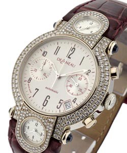 3 Time Zone White Gold Chronograph   Diamond Bezel with Brown Strap