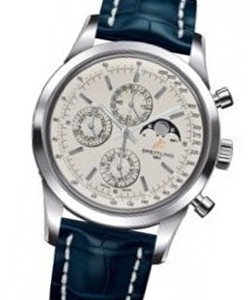 Transocean 1461 Chronograph in Steel On Blue Crocodile Strap with Silver Dial