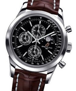 Transocean Chronogprah 1461 Automatic in Steel On Brown Crocodile Strap with Black Dial