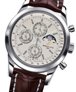Transocean 1461 Chronograph in Steel On Brown Crocodile Strap with Silver Dial