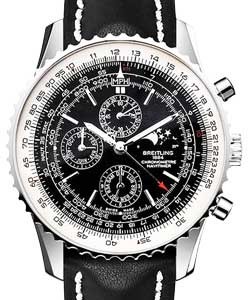 Navitimer 1461 Mens 48mm Automatic Chronograph in Steel On Black Leather Strap with Black Dial